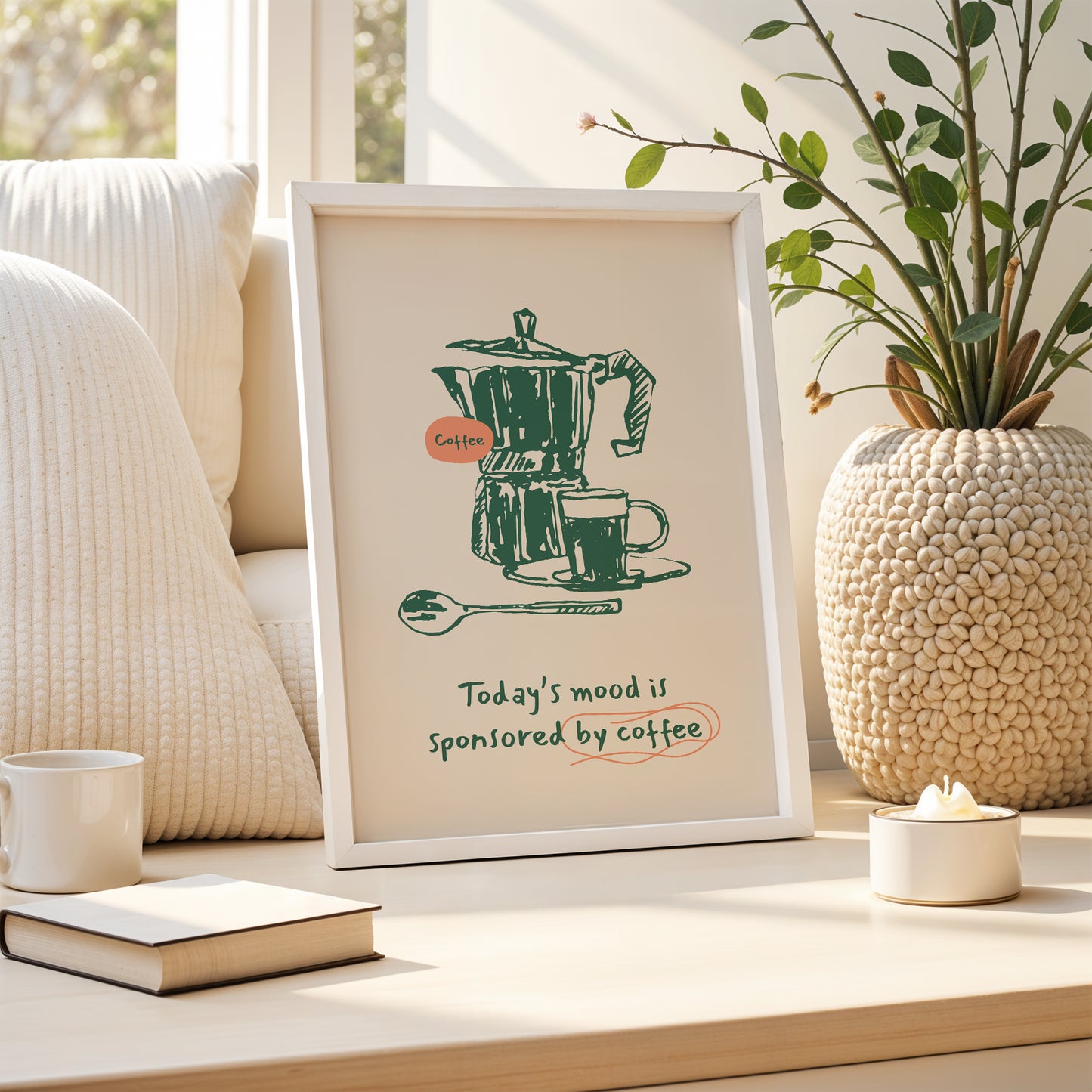 "Today’s Mood is Sponsored by Coffee" – Quirky Coffee Quote Poster