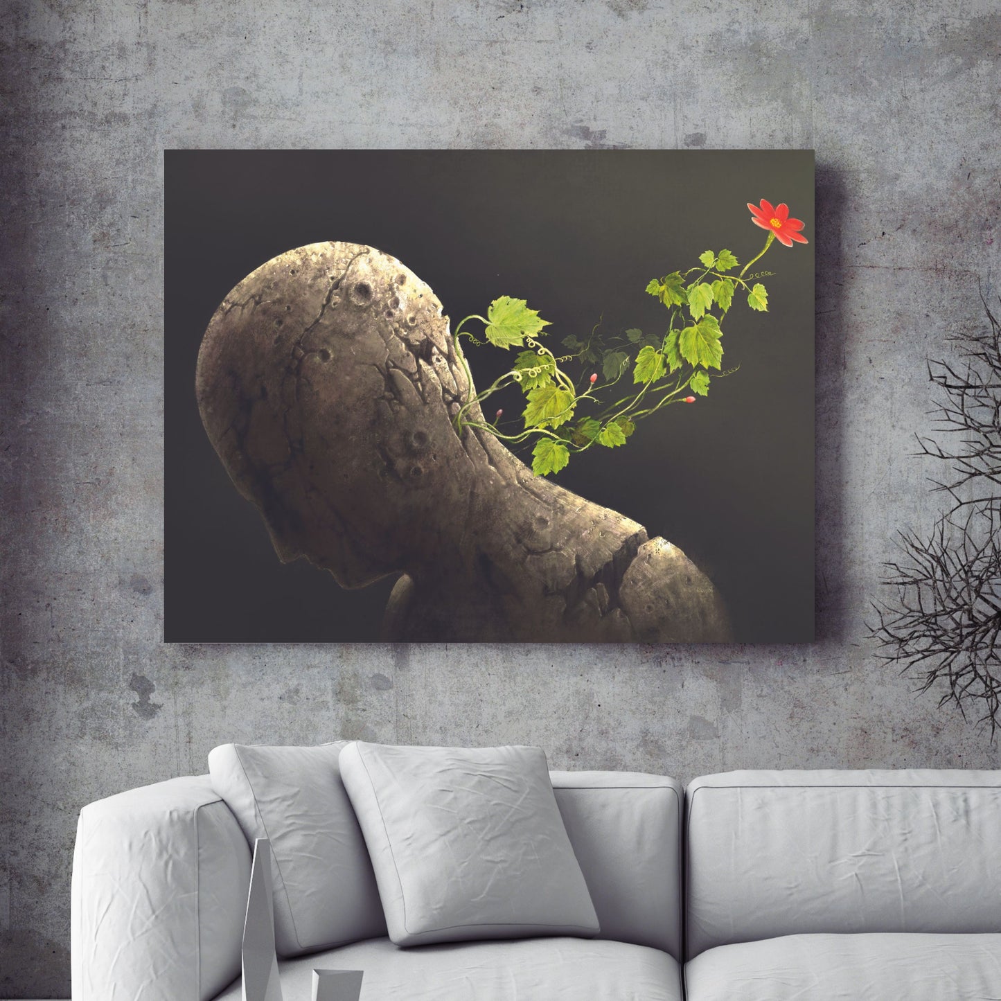 Bloom of Thought – Surreal Stone Head Poster