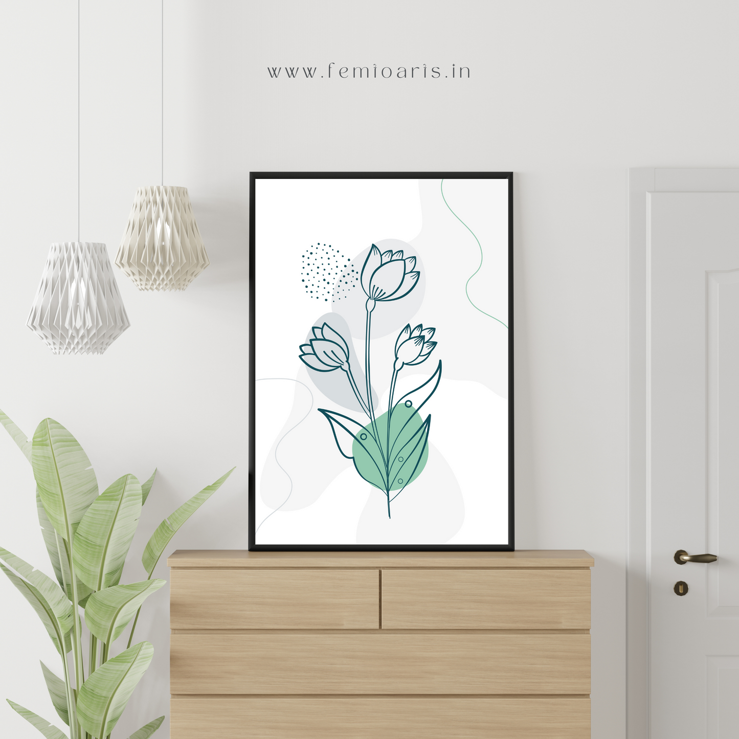 Abstract minimal flower and leaves decorative background