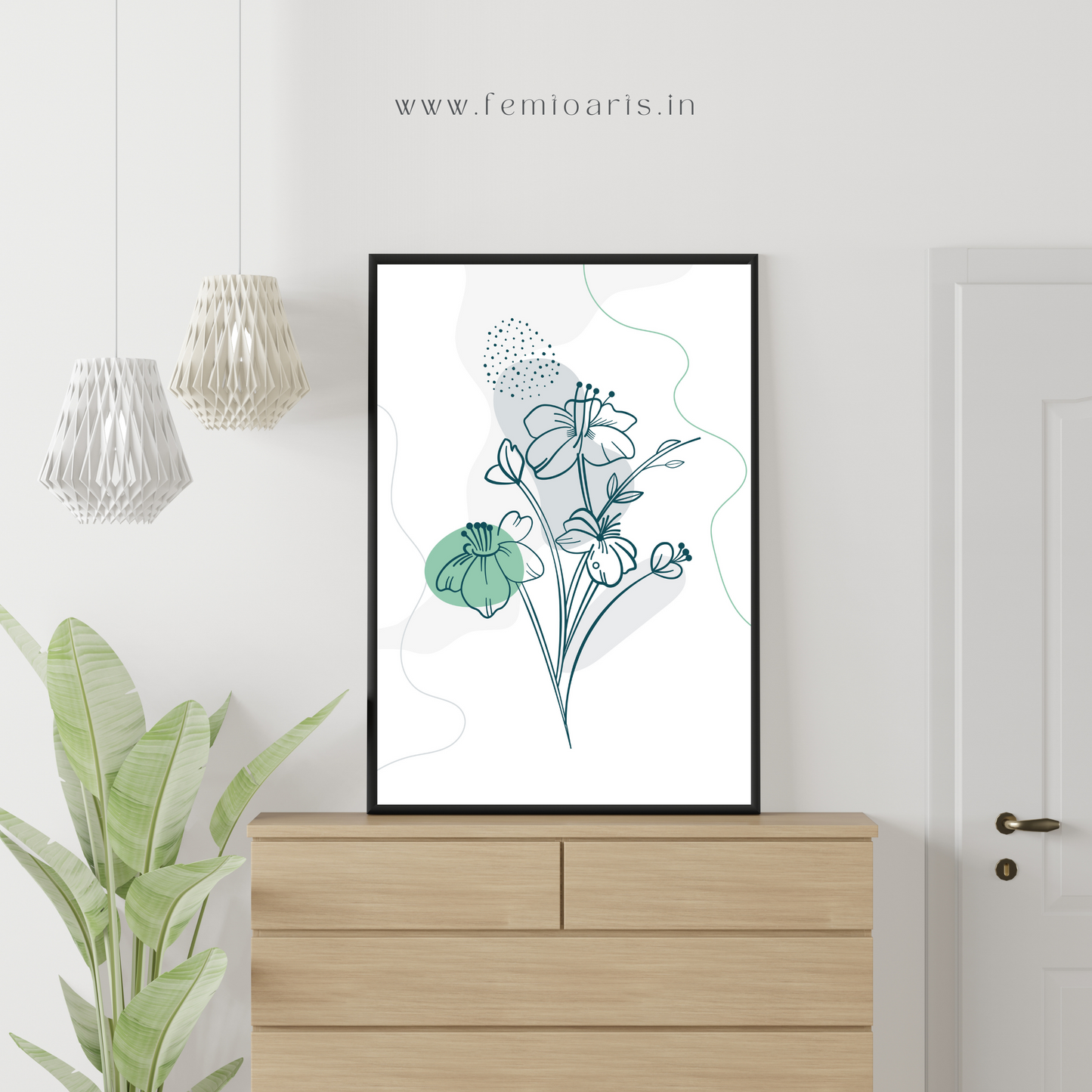 Abstract minimal flower and leaves decorative background