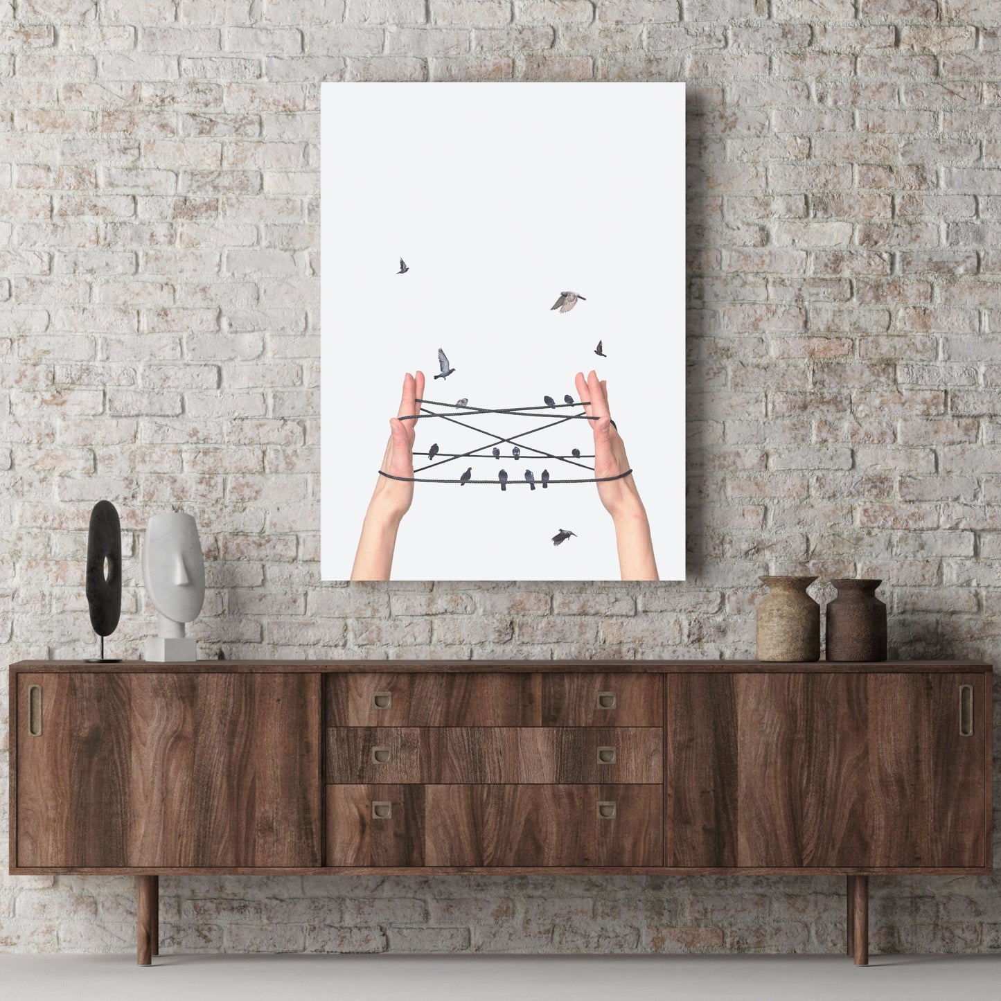 Tangled Freedom – Surreal Bird & String Art Poster