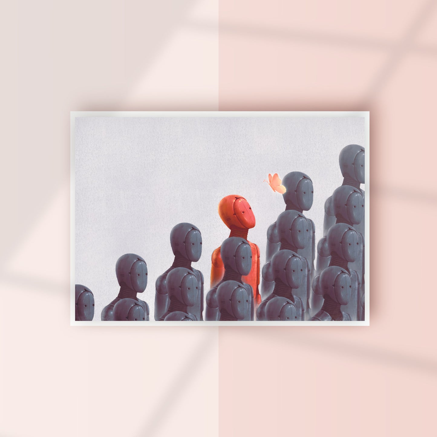 Stand Out – Red Figure in a Crowd Poster