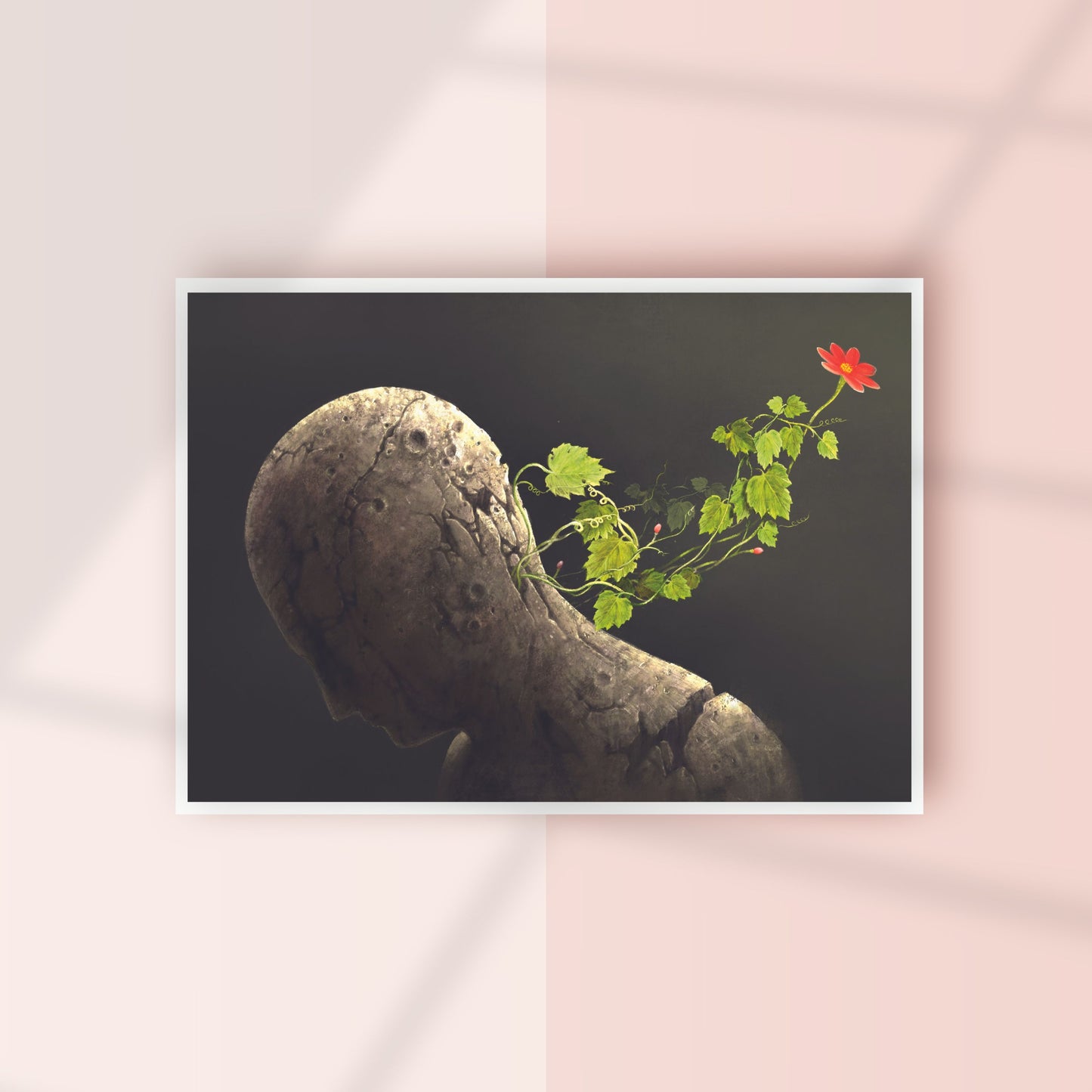 Bloom of Thought – Surreal Stone Head Poster