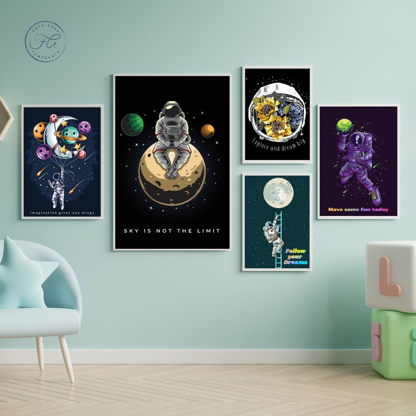 Astronaut Arts with Motivational & Life Quotes! (Set of 5 Prints)