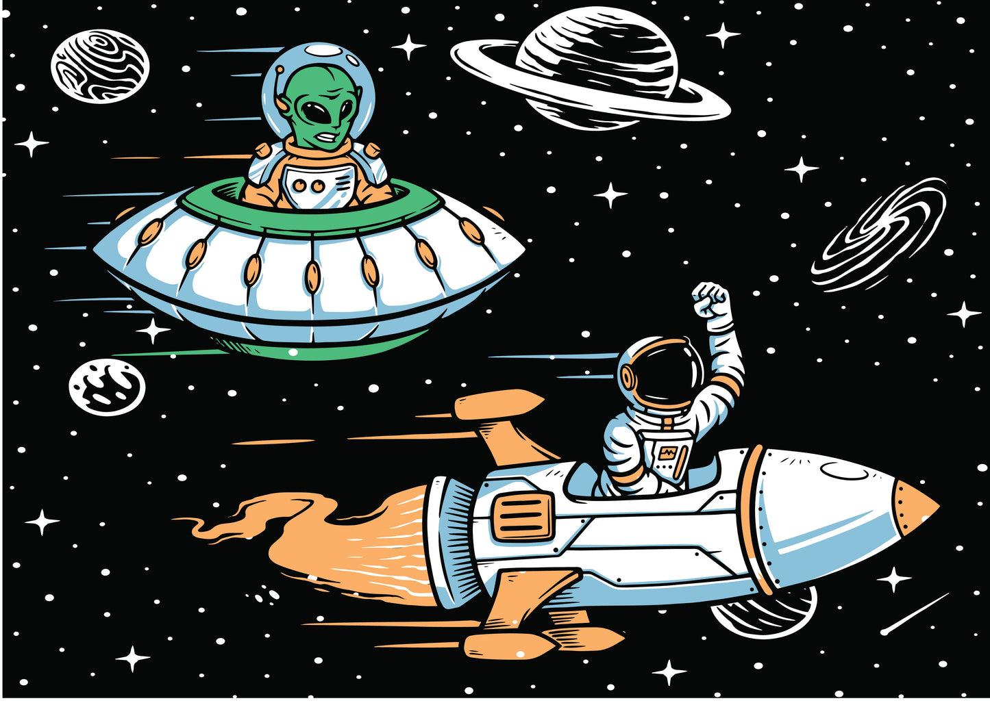 Astronaut and Alien Racing in Space