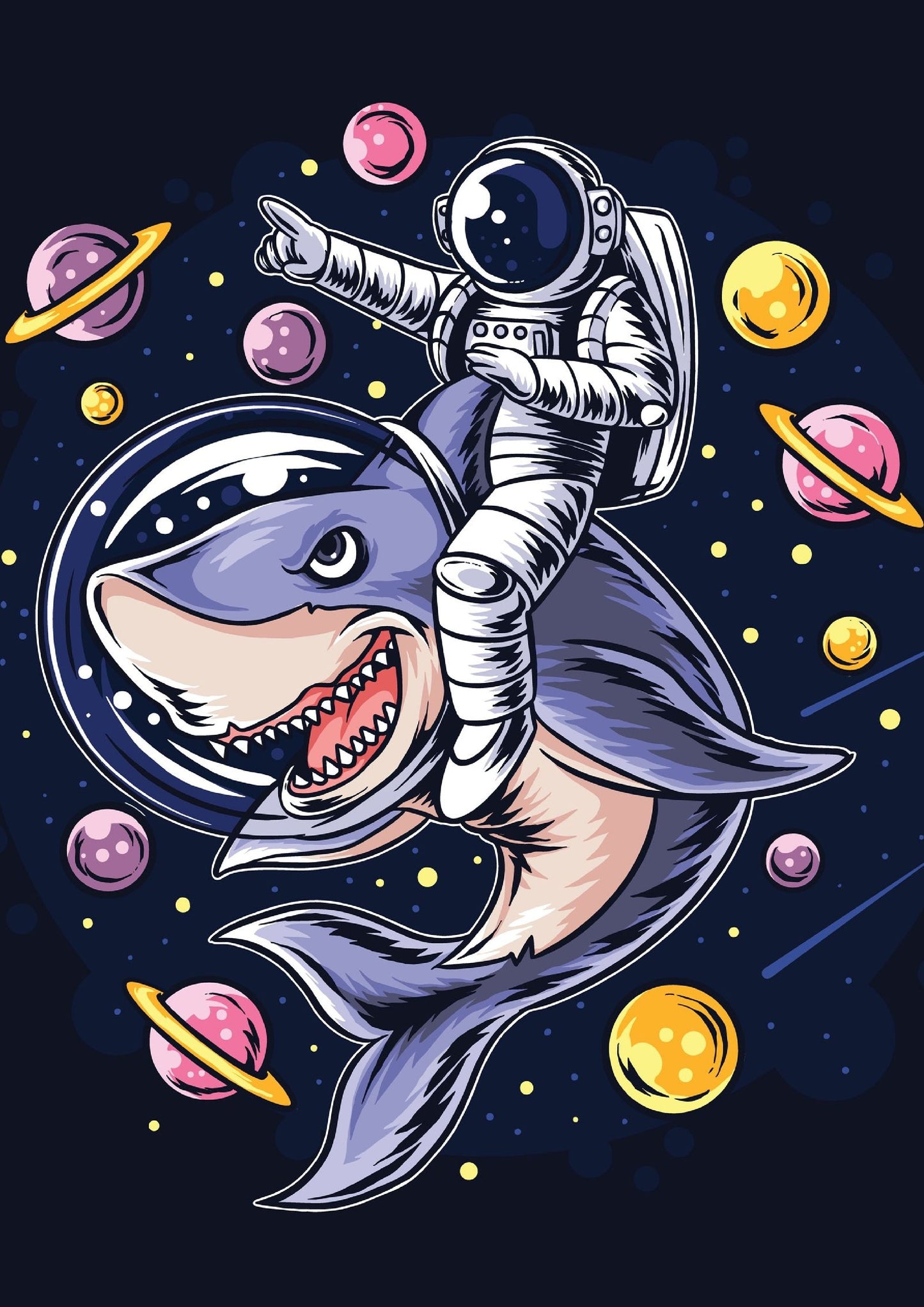 Astronaut Riding Shark in Space
