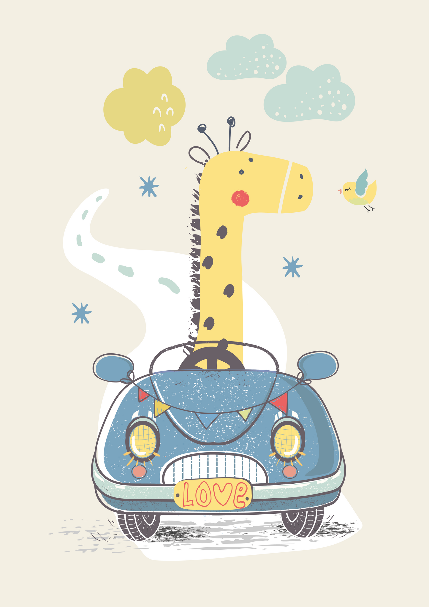 Giraffe in a car