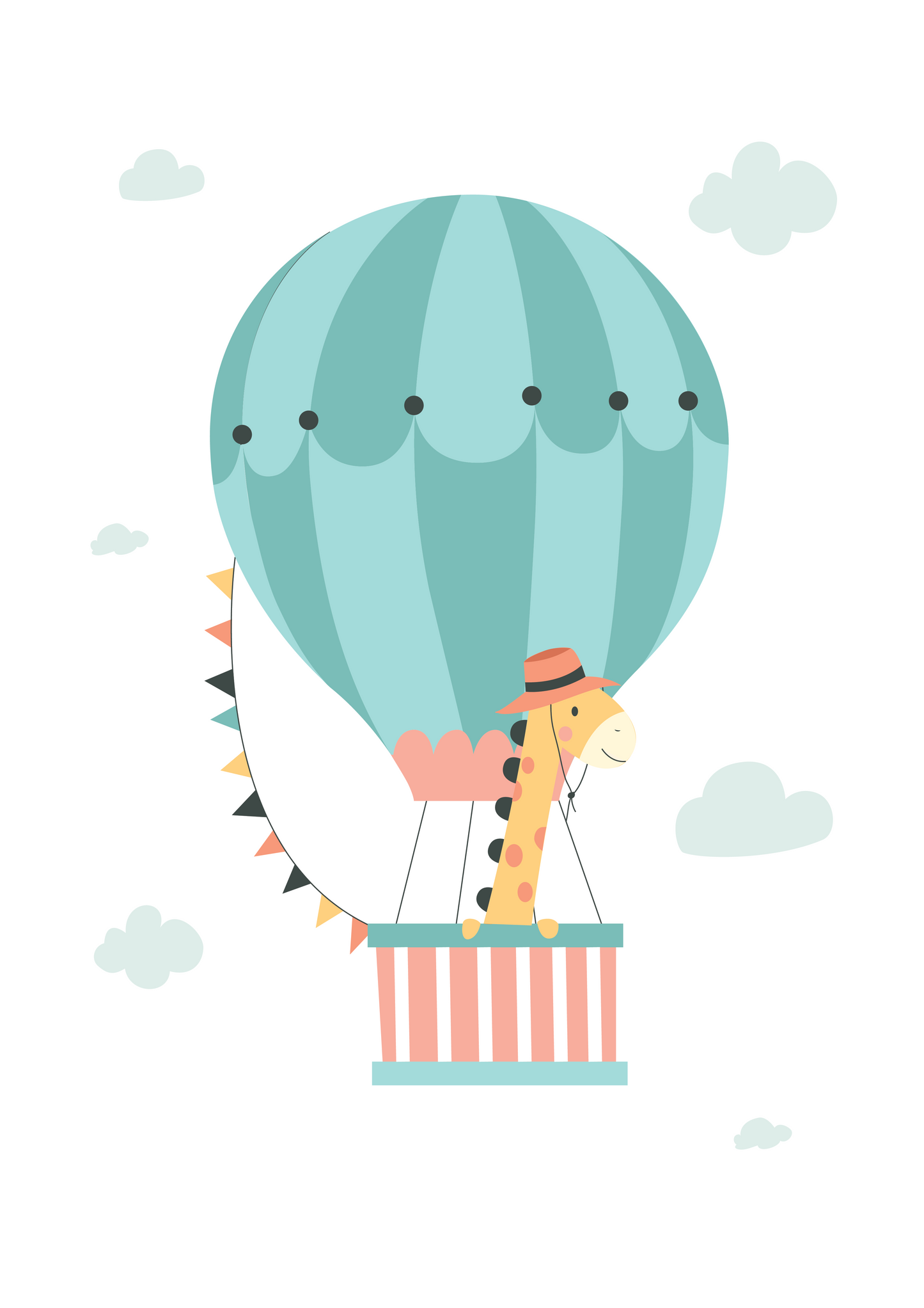 Giraffe in a hot air balloon