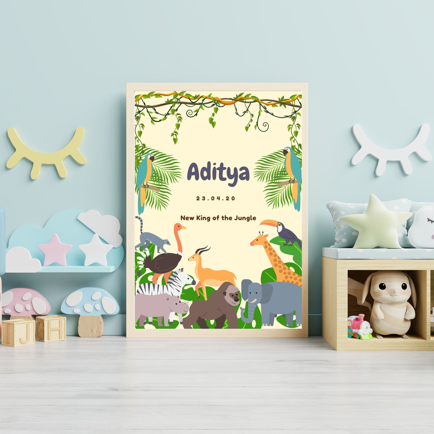 Personalized Jungle Themed Nursery Poster - Name, DOB and Tagline