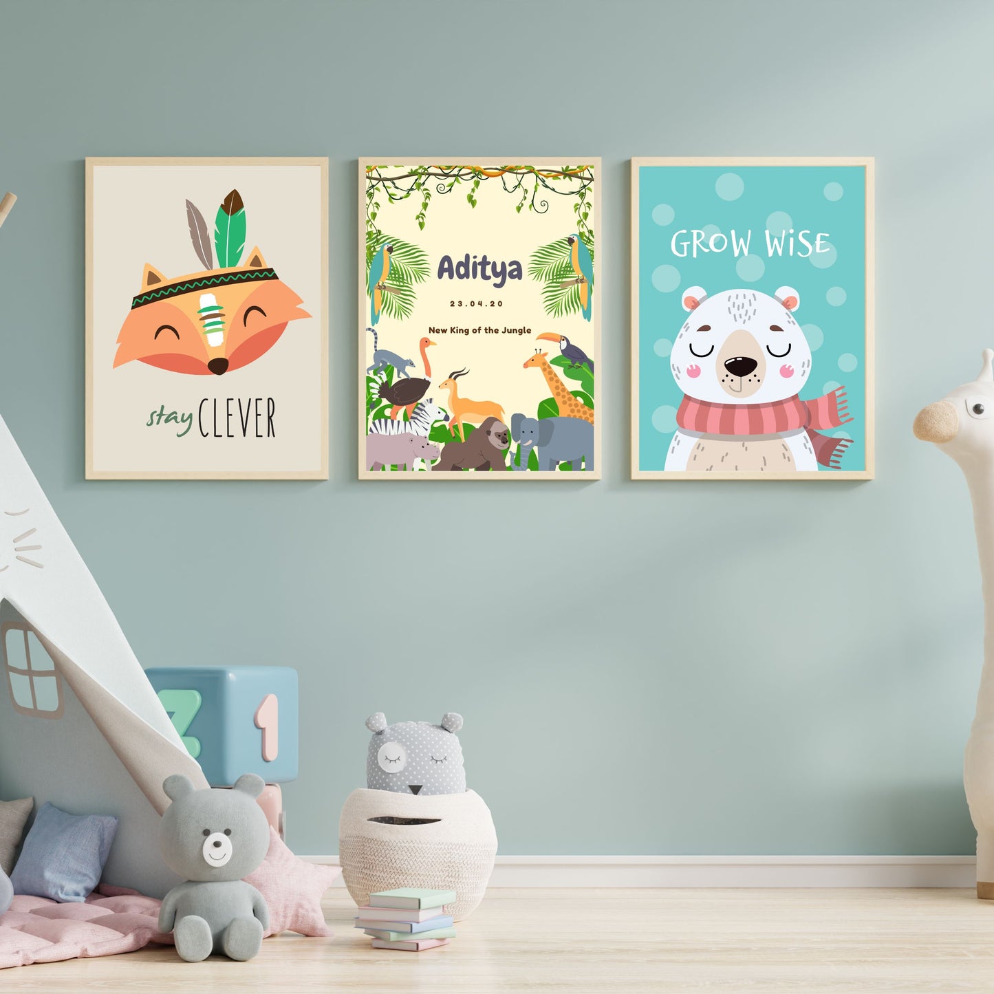 Personalized Jungle Themed Nursery Poster - Name, DOB and Tagline