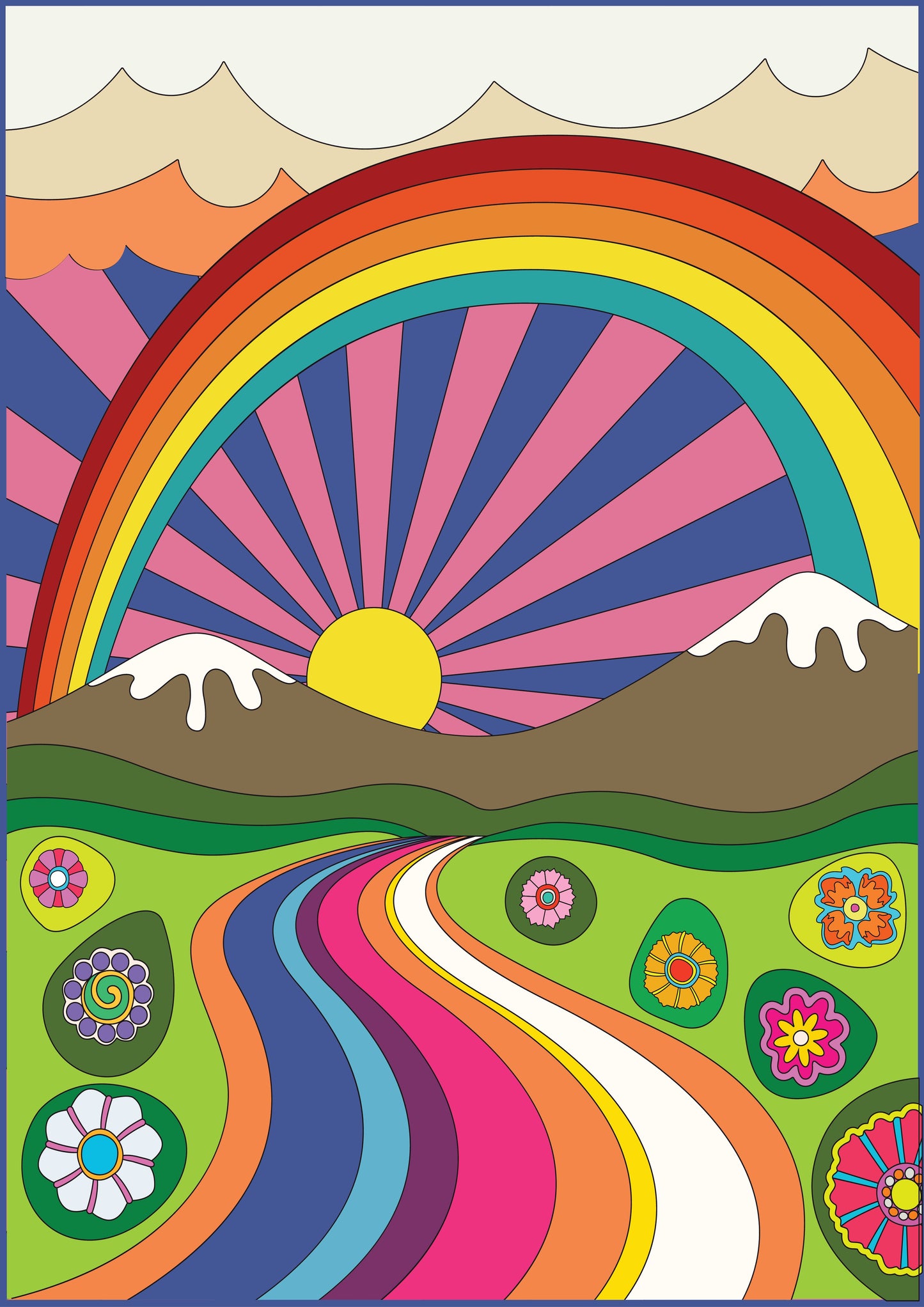 Psychedelic Art - Sun, Rainbow and River