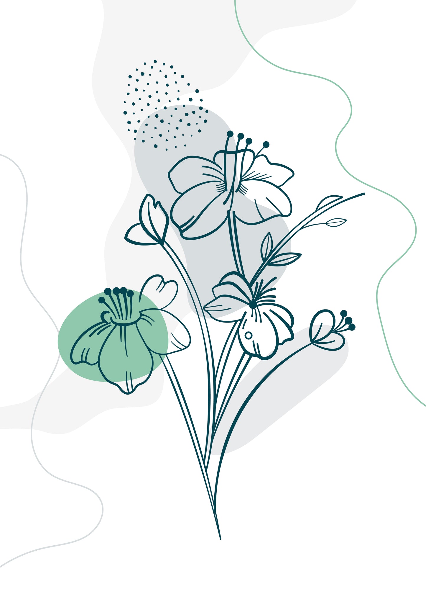 Abstract minimal flower and leaves decorative background