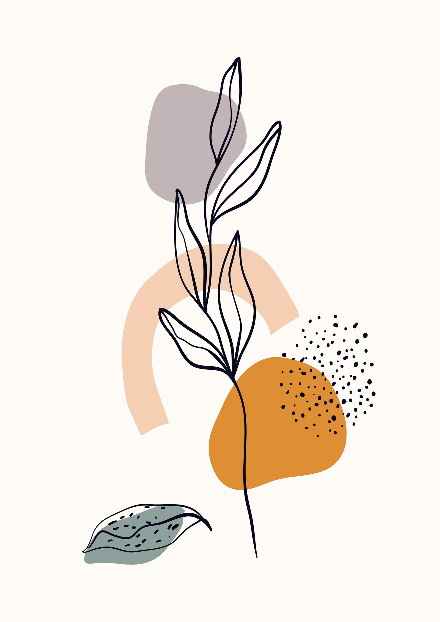 Abstract minimalist line art poster - doodle organic shapes