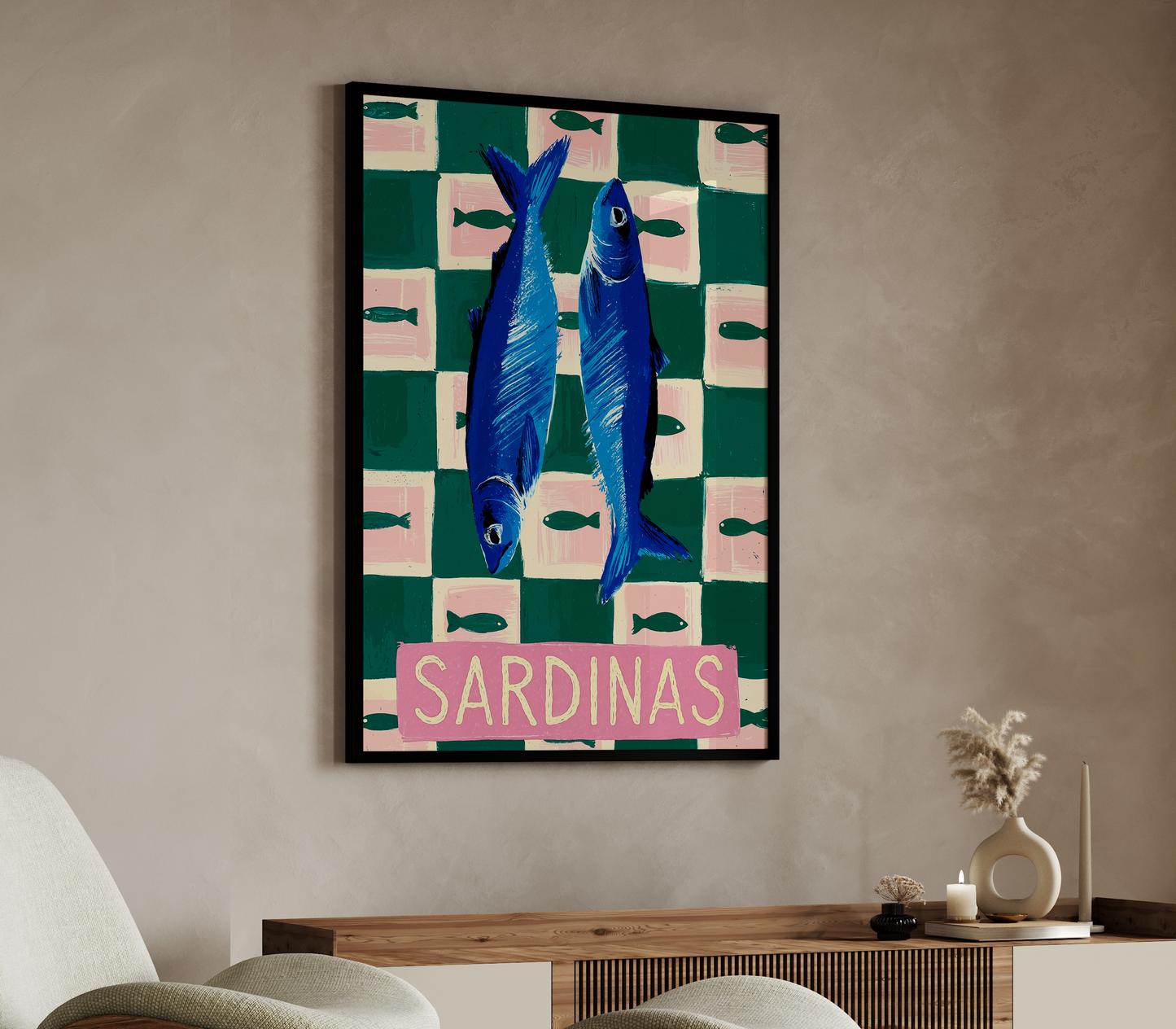 SARDINAS – Whimsical Blue Fish Pop Art Print