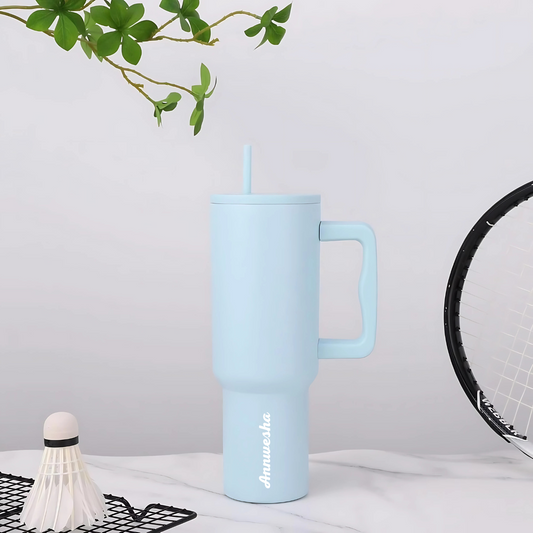 CLINK - [Personalised] 1.2L Stainless Steel Tumbler with Handle Straw & Lid - Sky Blue Color