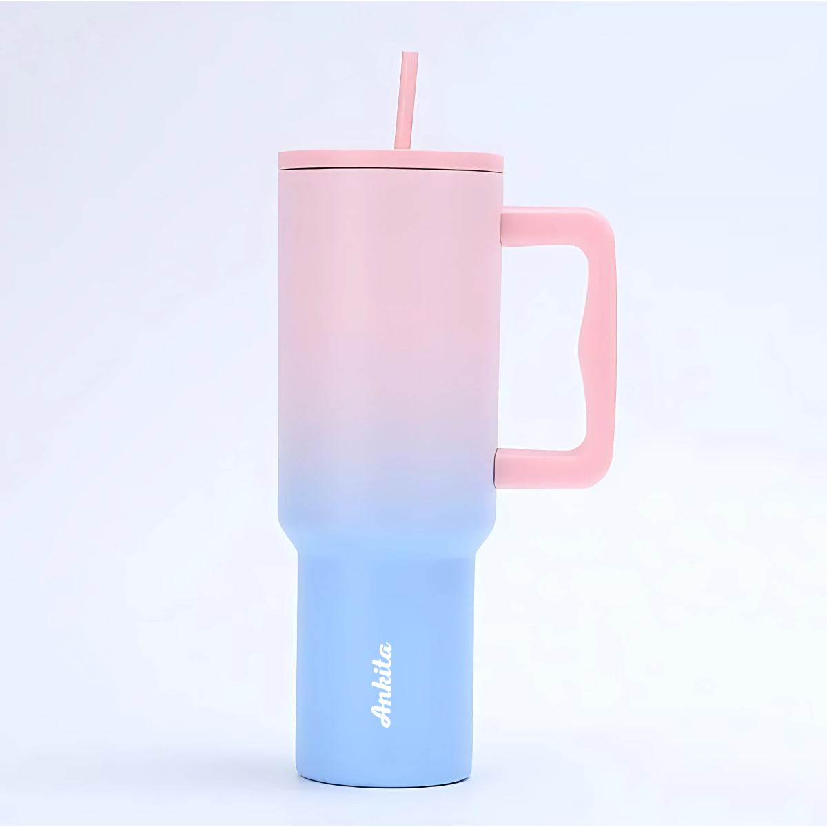 CLINK - [Personalised] 1.2L Stainless Steel Tumbler with Handle Straw & Lid - Pink & Blue Color