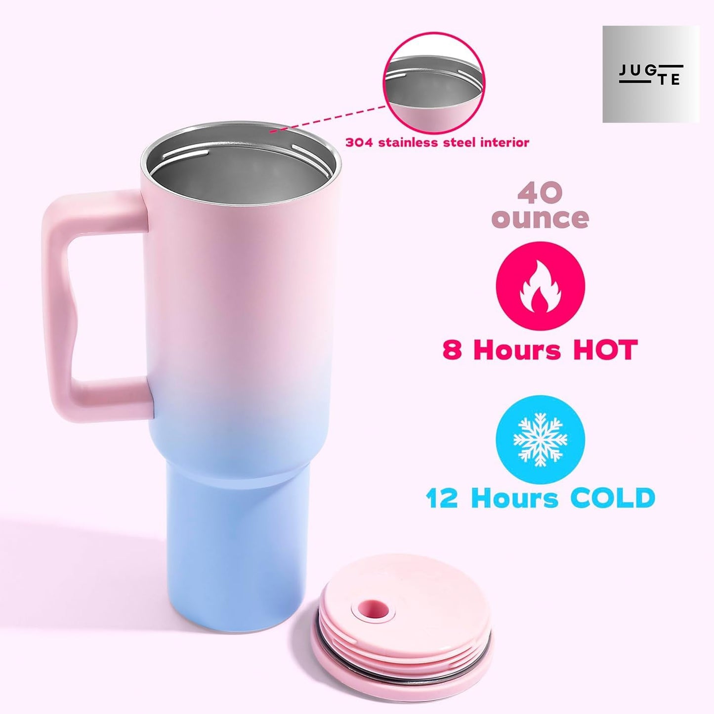 CLINK - [Personalised] 1.2L Stainless Steel Tumbler with Handle Straw & Lid - Pink & Blue Color