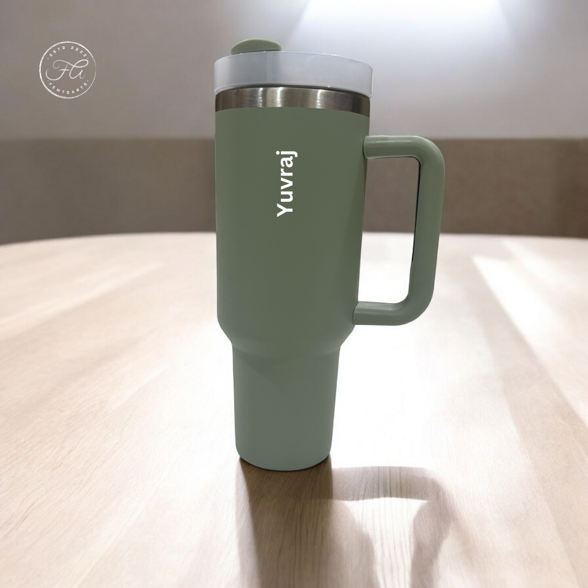 CLINK - [Personalised] 1.2L Stainless Steel Tumbler with Handle Straw & Lid - Olive Mist Color