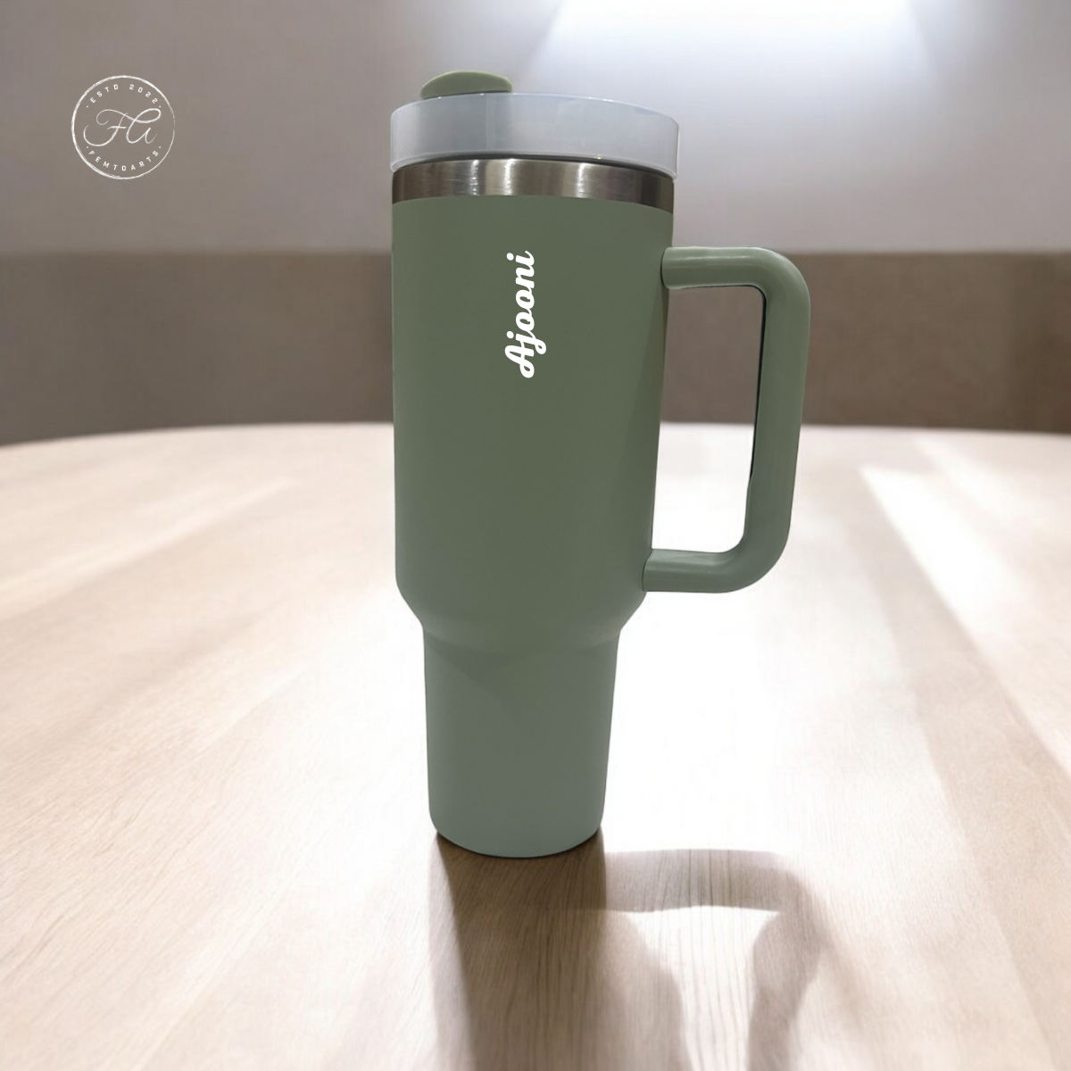 CLINK - [Personalised] 1.2L Stainless Steel Tumbler with Handle Straw & Lid - Olive Mist Color