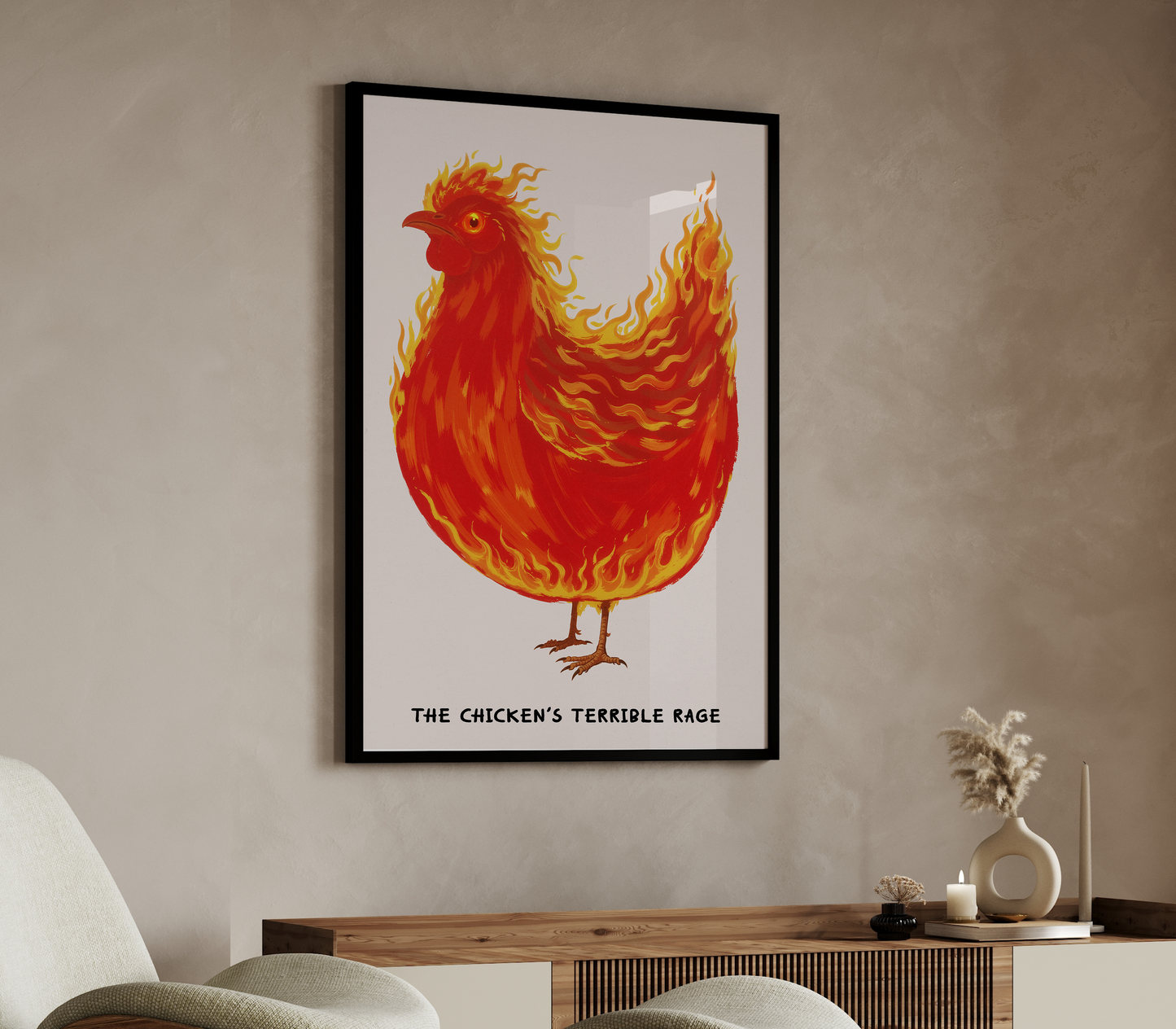 The Chicken’s Terrible Rage – Fiery Hen Pop Art Poster