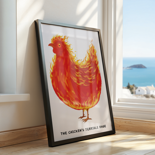 The Chicken’s Terrible Rage – Fiery Hen Pop Art Poster