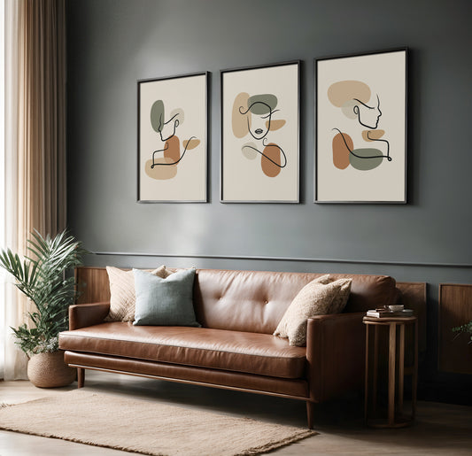 Earthy Harmony: A Curated Set of 3 Boho Abstract Line Art Prints