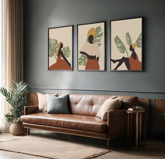 Serene Silhouettes: A Minimalist Triptych of Poise and Tranquility