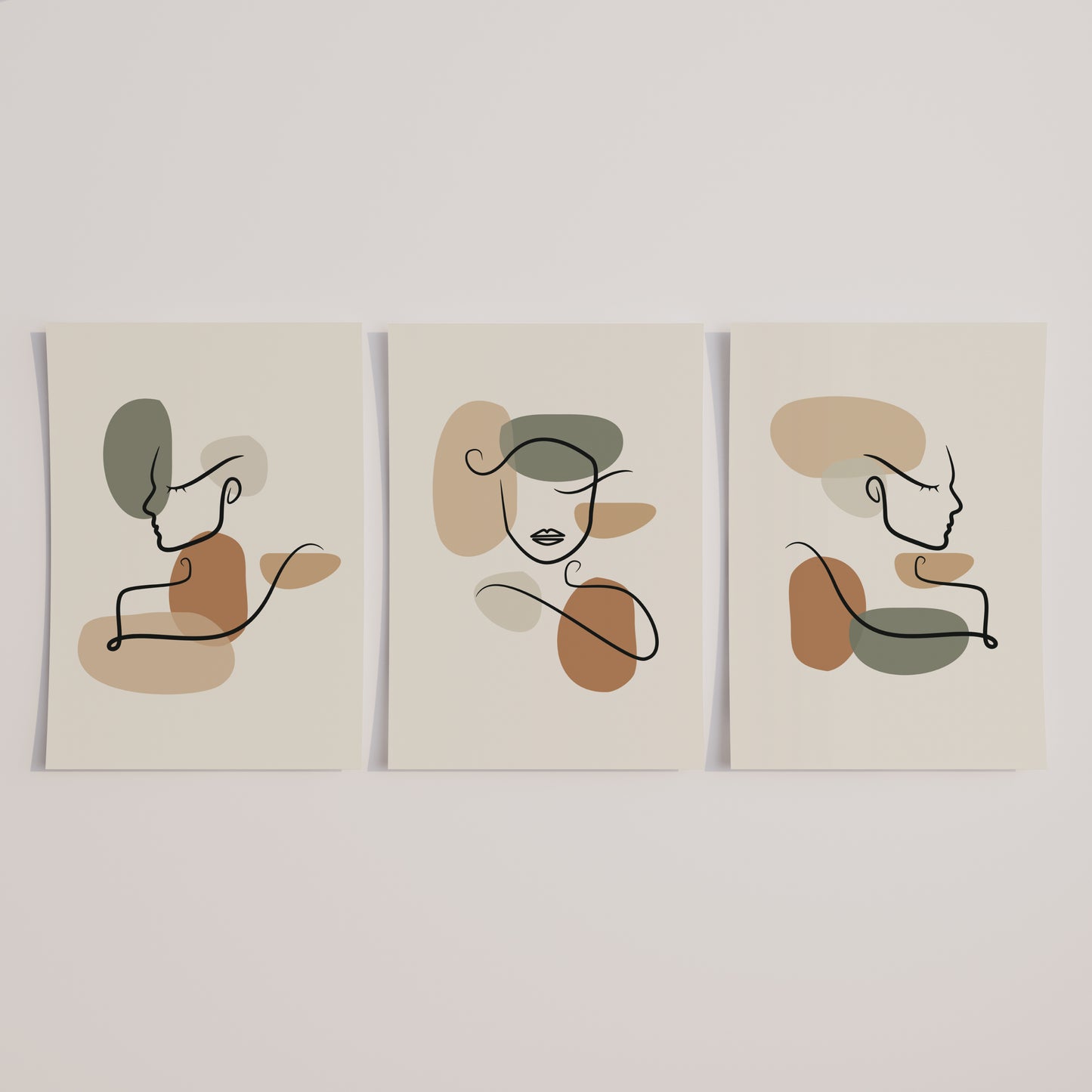 Earthy Harmony: A Curated Set of 3 Boho Abstract Line Art Prints
