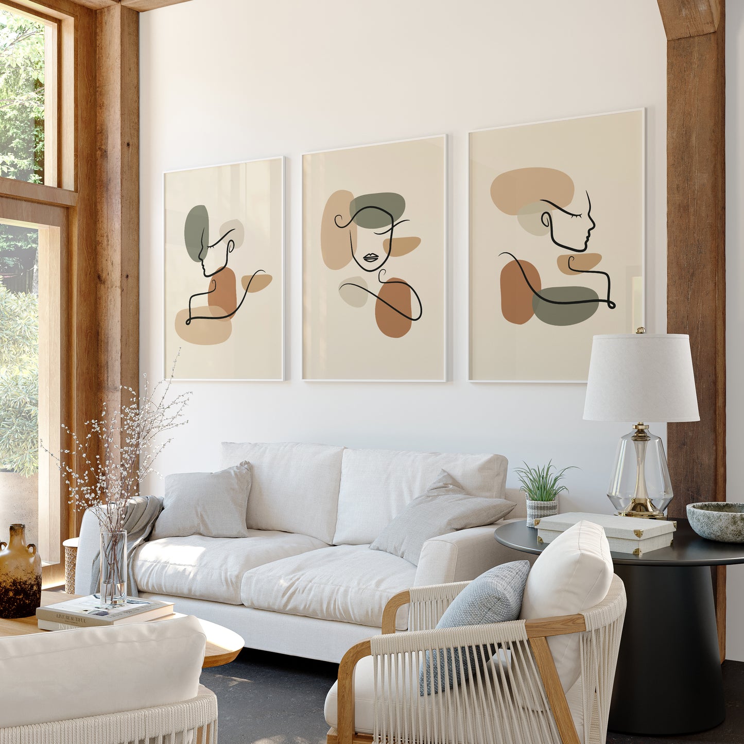 Earthy Harmony: A Curated Set of 3 Boho Abstract Line Art Prints