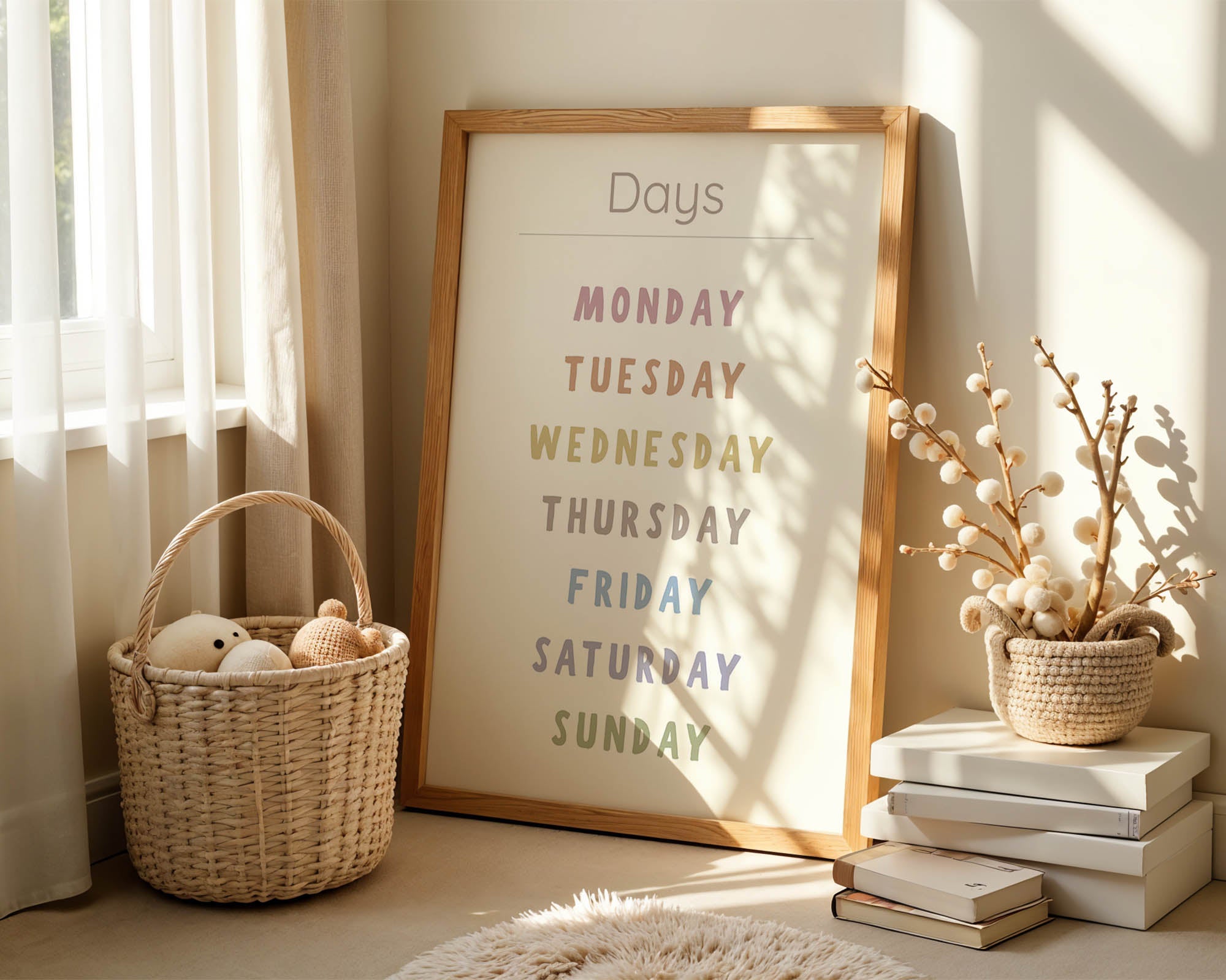 Days of the Week – Soft Pastel Nursery Wall Art Poster – FEMTOARTS