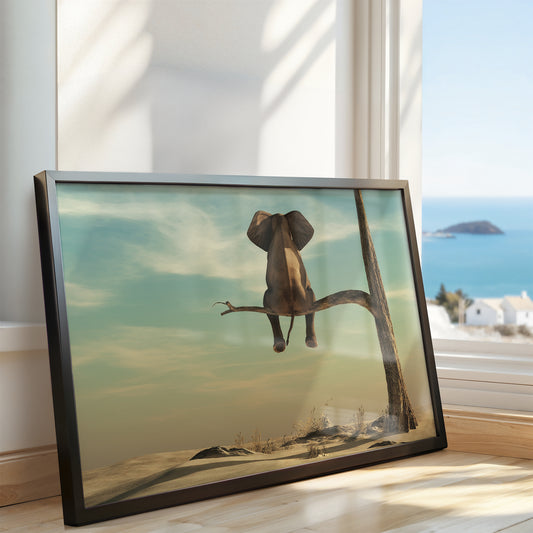 The Waiting Game – Surreal Elephant Art Poster