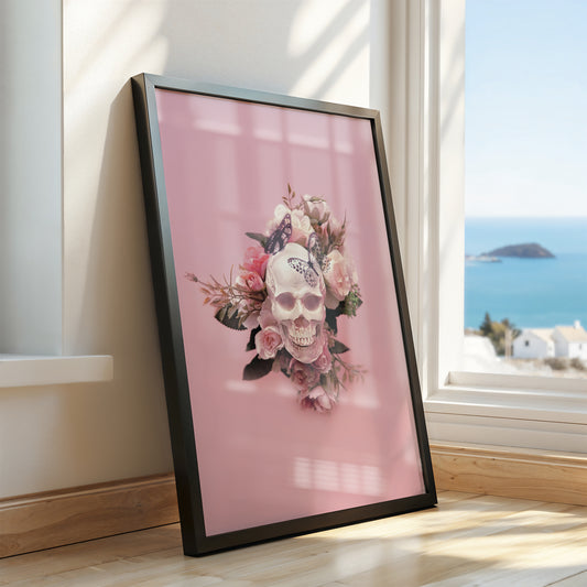 Eternal Elegance: Skull, Flowers & Butterflies Art Poster