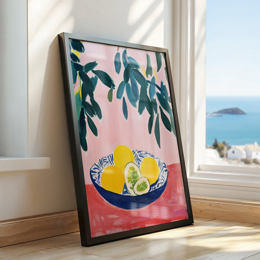 The Blue Bowl - Post-Impressionist Lemon Still Life Print