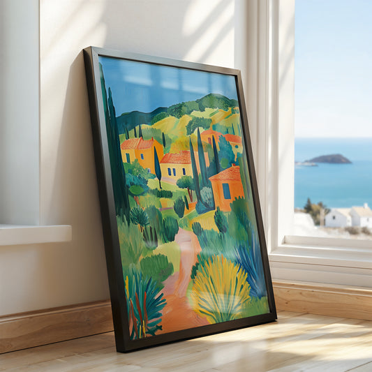 Sun-Drenched Hillside Village - Post-Impressionist Landscape Poster