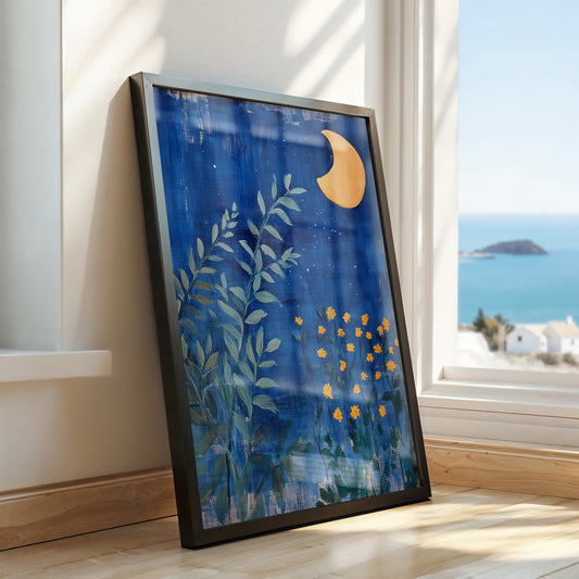Midnight Meadow - Post-Impressionist Moonlit Garden Poster
