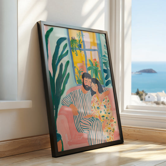 Morning Embrace - Post-Impressionist Couple Poster