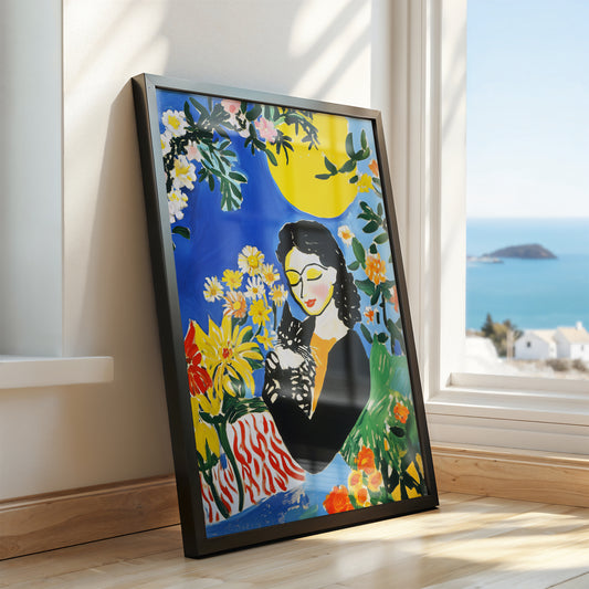 Woman with Cat - Post-Impressionist Floral Portrait