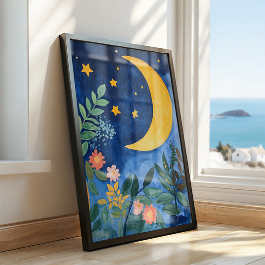 Crescent Moon Garden - Post-Impressionist Night Floral