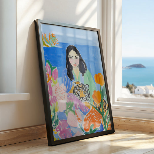 The Tiger's Muse - Post-Impressionist Floral Portrait