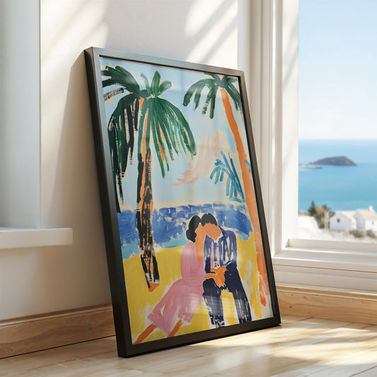 Seaside Embrace - Post-Impressionist Couple Poster