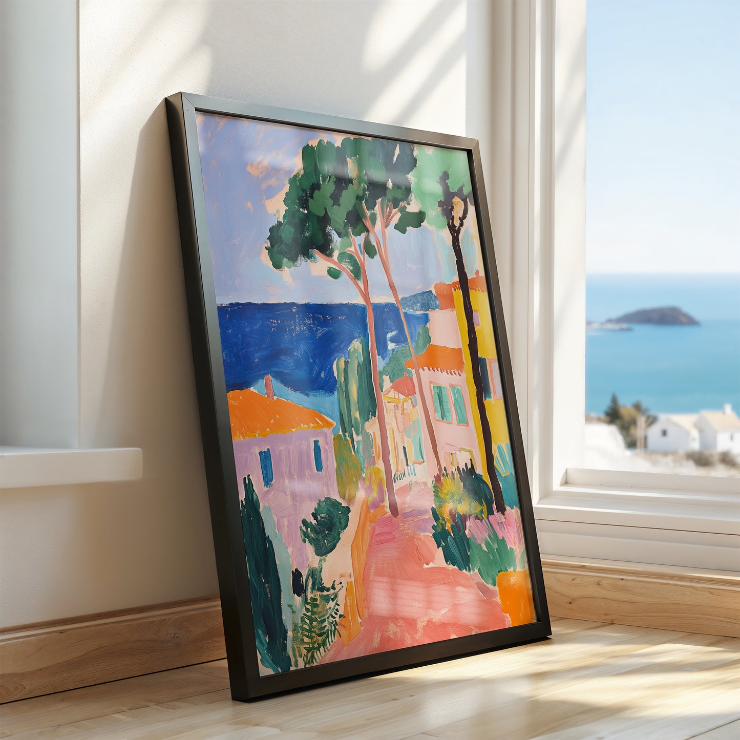 Mediterranean Dream: Sunlit Coastal Village Art Poster