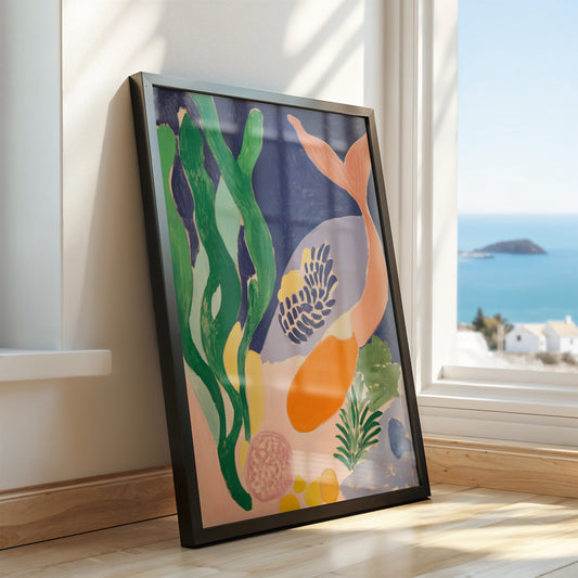 Ocean Muse: Abstract Mermaid and Coral Art Poster