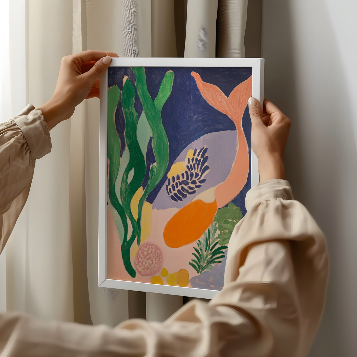 Ocean Muse: Abstract Mermaid and Coral Art Poster