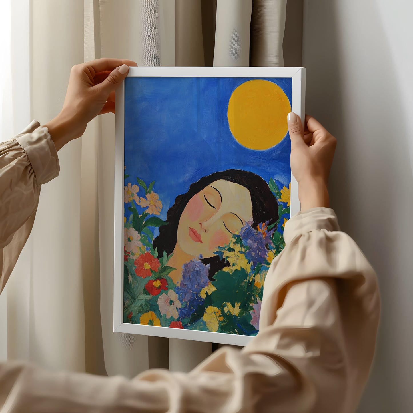 Dreamer's Garden: Serene Woman Floral Art Poster