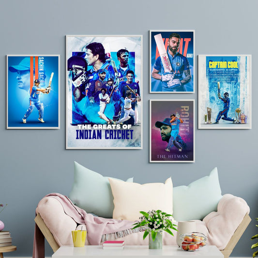 The Greats of Indian Cricket Combo (Set of 5 Prints without Frames)