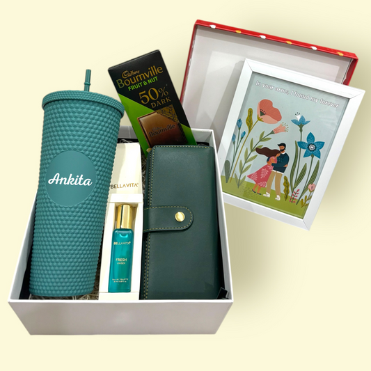 Luxury Valentine's Day Gift Hamper for Her – Personalized Sipper, Perfume, Clutch & More