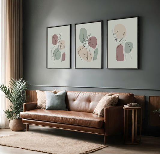 Serene Contours: Minimalist Abstract Feminine Line Art Trio – Wall Art Set