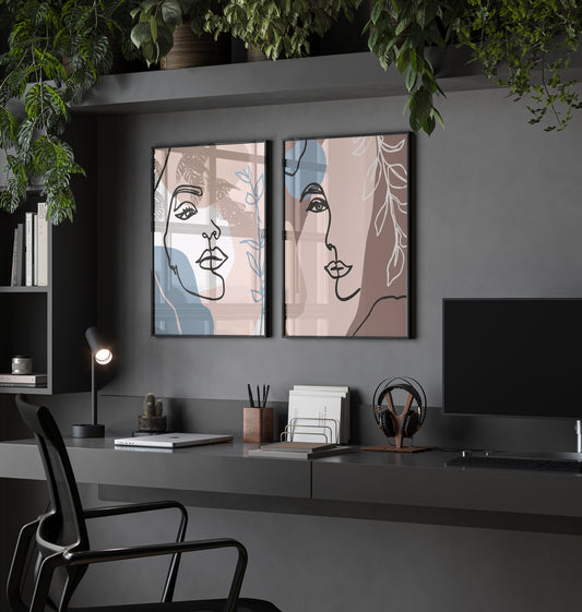 Modern Feminine Portraits – Vogue Line Art Combo (Set of 2)