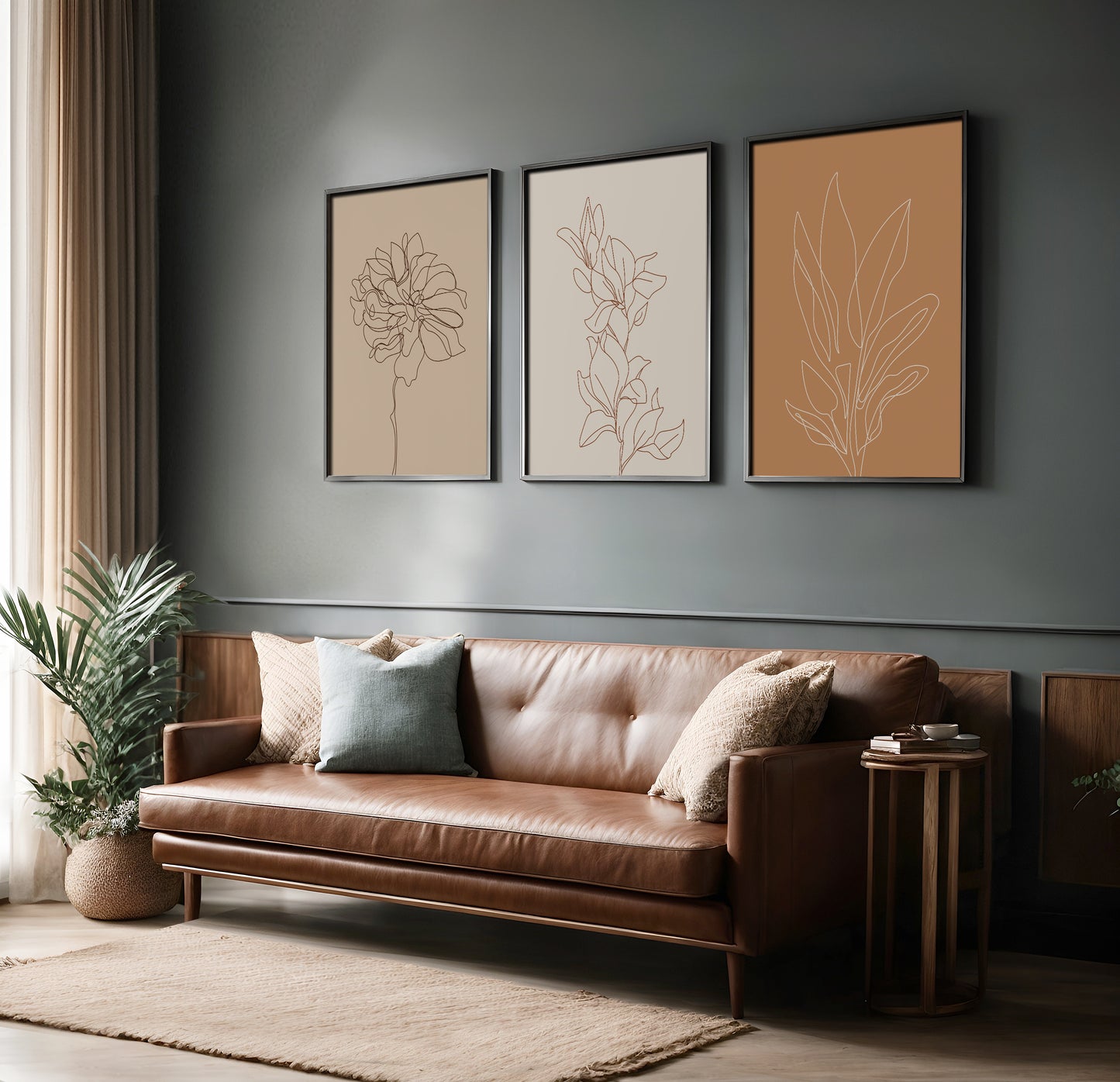Modern Earth: Minimalist Botanical Line Art Trio – Wall Art Set