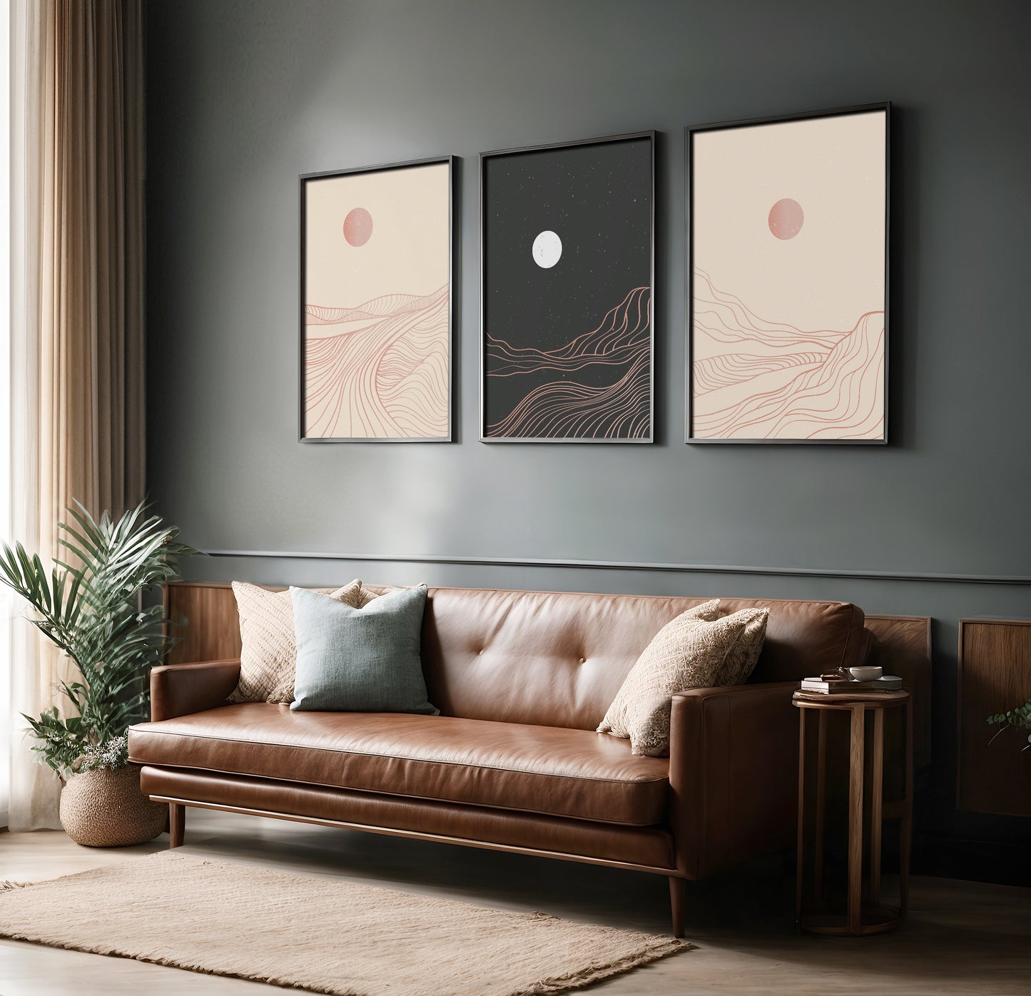 Celestial Dunes: Minimalist Abstract Landscape Trio – Wall Art Set